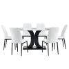 Faux Marble Dining Table Set with Convertible Base, Luxury Rectangular Kitchen Table for 6-8, Modern White Faux Marble Dining Room Table with MDF Base