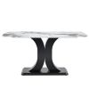 Faux Marble Dining Table Set with Convertible Base, Luxury Rectangular Kitchen Table for 6-8, Modern White Faux Marble Tabletop with MDF Base, Dining