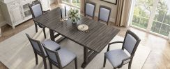 TOPMAX 7-Piece Updated 76.9inch Extendable Trestle Dining Table Set with Removable Leaf, Kitchen Table Set with Upholstered Side Chair and Arm Chair,