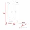 Austral 3 Door Armoire with Drawers, Shelves, and Hanging Rod -White