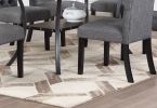 Classic Dining Room Furniture Natural Wooden Rectangle Top Dining Table 6x Side Chairs Charcoal Fabric Tufted Toll Back Top Back Chair and Storage She
