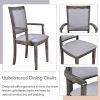 TOPMAX 7-Piece Updated 76.9inch Extendable Trestle Dining Table Set with Removable Leaf, Kitchen Table Set with Upholstered Side Chair and Arm Chair,
