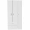 Austral 3 Door Armoire with Drawers, Shelves, and Hanging Rod -White