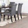 Classic Dining Room Furniture Natural Wooden Rectangle Top Dining Table 6x Side Chairs Charcoal Fabric Tufted Toll Back Top Back Chair and Storage She