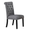 Classic Dining Room Furniture Natural Wooden Rectangle Top Dining Table 6x Side Chairs Charcoal Fabric Tufted Toll Back Top Back Chair and Storage She
