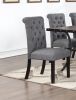 Classic Dining Room Furniture Natural Wooden Rectangle Top Dining Table 6x Side Chairs Charcoal Fabric Tufted Toll Back Top Back Chair and Storage She