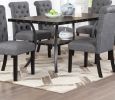 Classic Dining Room Furniture Natural Wooden Rectangle Top Dining Table 6x Side Chairs Charcoal Fabric Tufted Toll Back Top Back Chair and Storage She