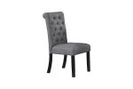 Classic Dining Room Furniture Natural Wooden Rectangle Top Dining Table 6x Side Chairs Charcoal Fabric Tufted Toll Back Top Back Chair and Storage She